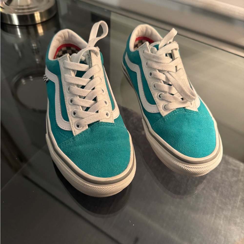 Teal suede custom vans